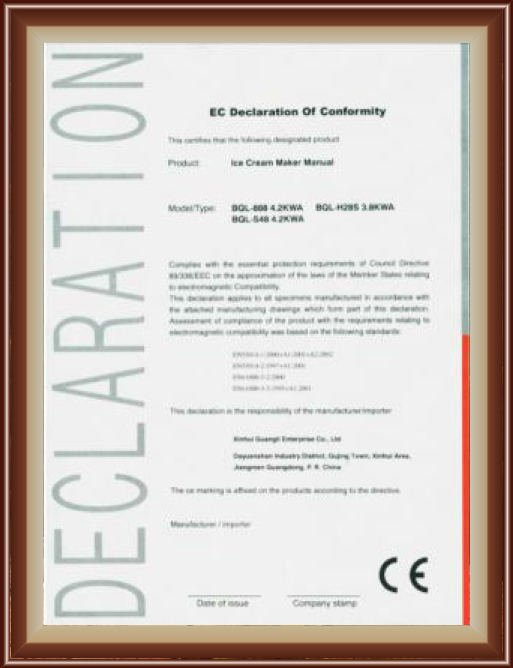 CE Certificate of Conformity